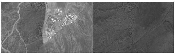 Figure 4: Camps left, during Gibel III dam construction Ethiopia, right prior to camp construction.
